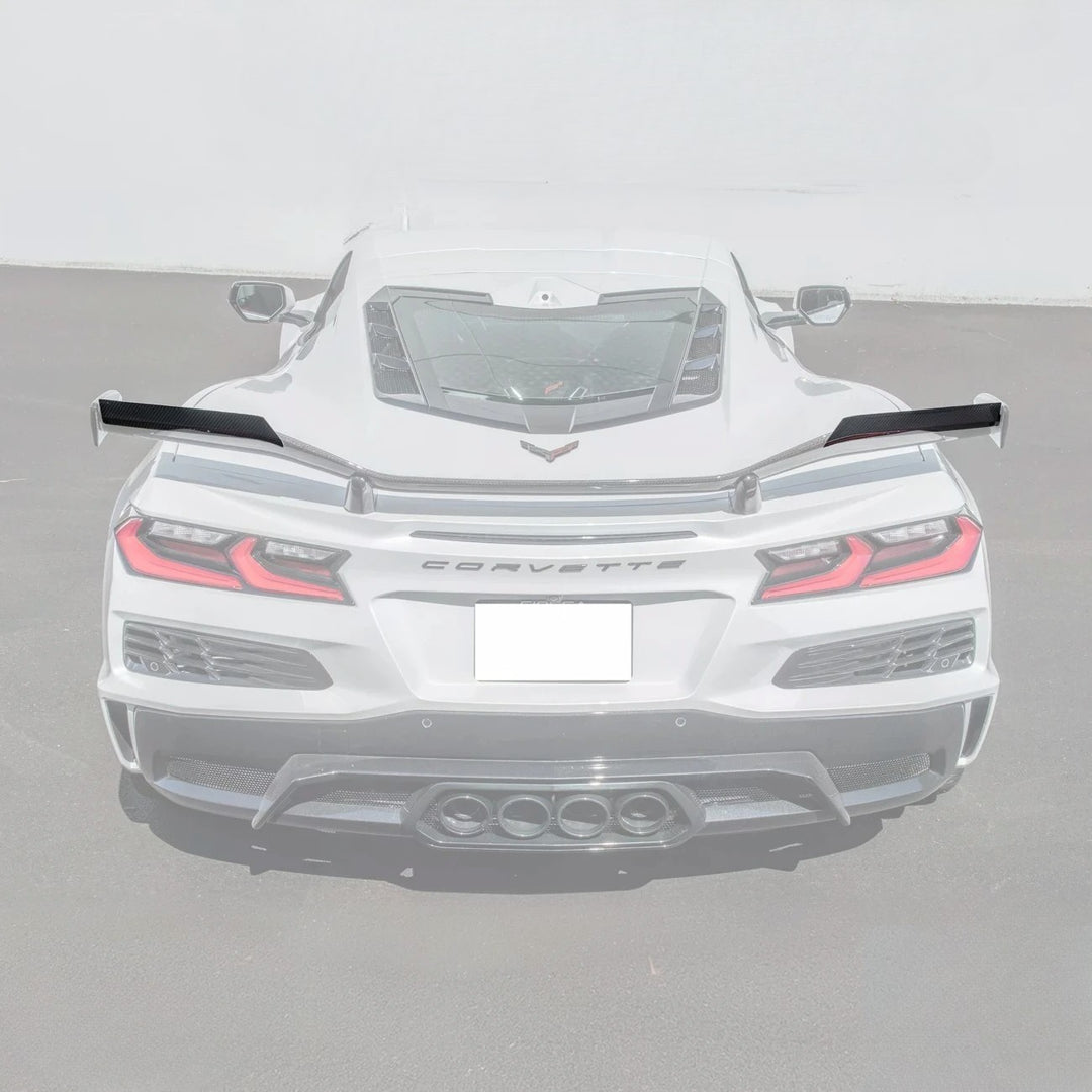 Corvette C8 Z06 DRY CARBON FIBER High Wing Spoiler Wicker Bill Extension