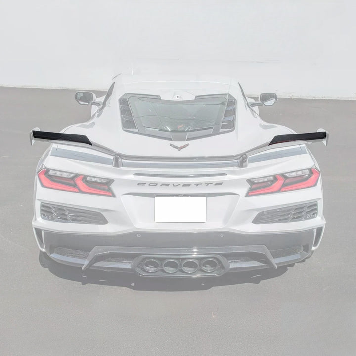 Corvette C8 Z06 DRY CARBON FIBER High Wing Spoiler Wicker Bill Extension