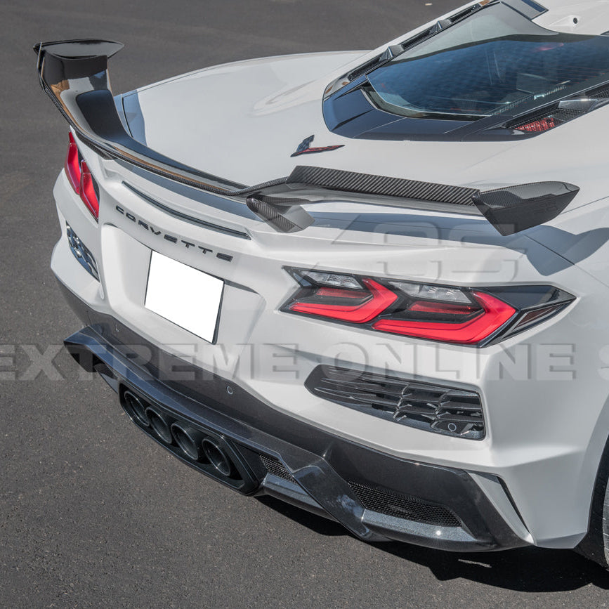 Corvette C8 Z06 DRY CARBON FIBER High Wing Spoiler Wicker Bill Extensi