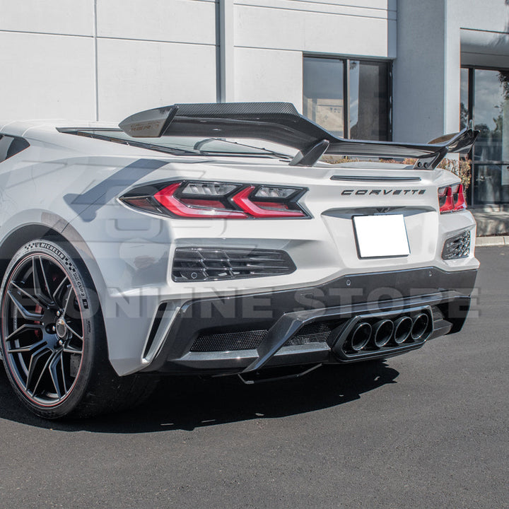 Corvette C8 Z06 DRY CARBON FIBER High Wing Spoiler Wicker Bill Extension