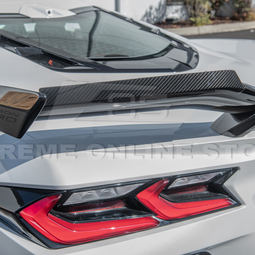 Corvette C8 Z06 DRY CARBON FIBER High Wing Spoiler Wicker Bill Extension