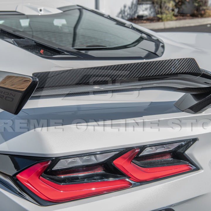Corvette C8 Z06 DRY CARBON FIBER High Wing Spoiler Wicker Bill Extension