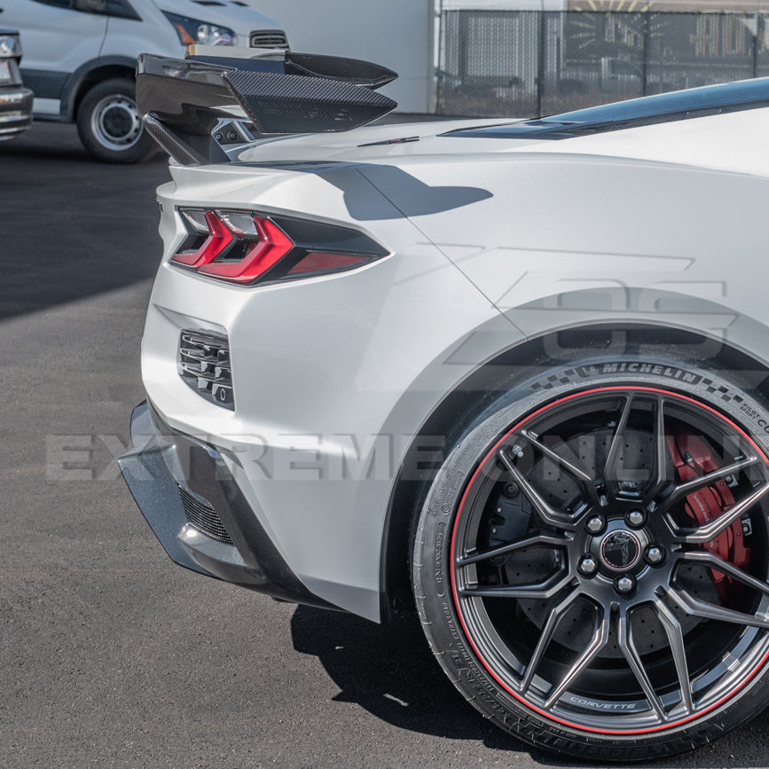 Corvette C8 Z06 DRY CARBON FIBER High Wing Spoiler Wicker Bill Extension