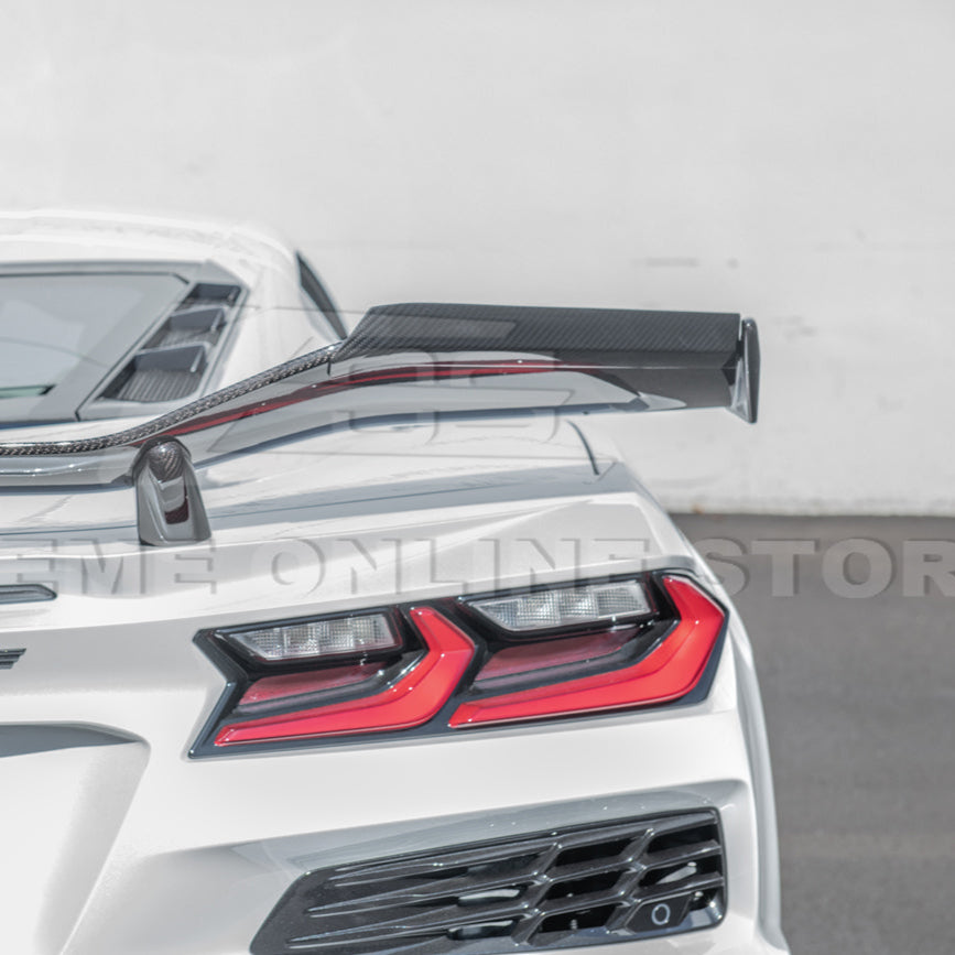 Corvette C8 Z06 DRY CARBON FIBER High Wing Spoiler Wicker Bill Extensi
