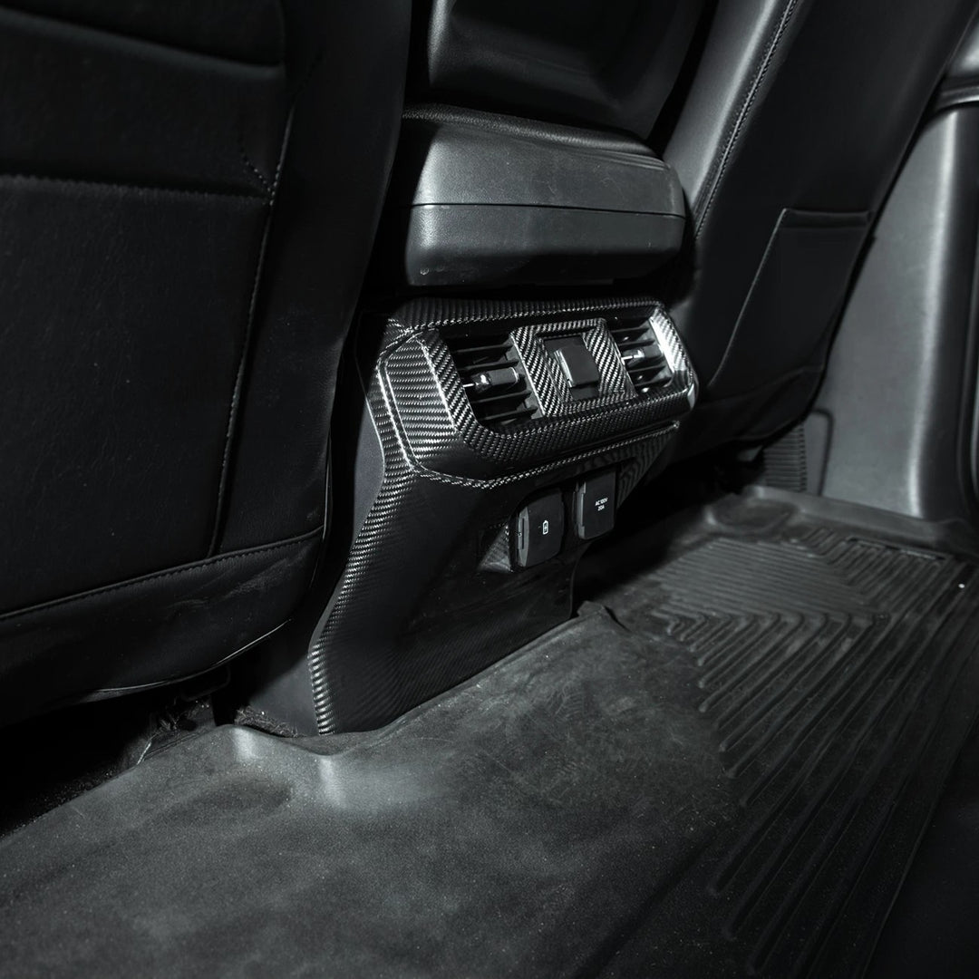 2021-Up Ford F-150 Dry Carbon Fiber Center Console Rear AC Outlet Anti-Kick Panel Cover Overlay