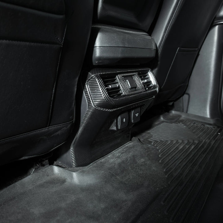 2021-Up Ford F-150 Dry Carbon Fiber Center Console Rear AC Outlet Anti-Kick Panel Cover Overlay