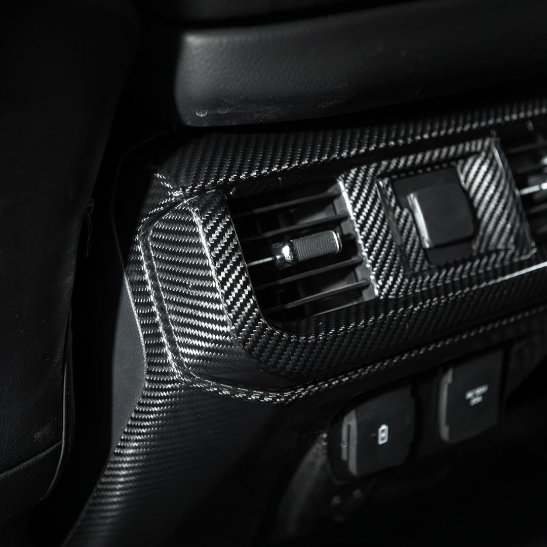 2021-Up Ford F-150 Dry Carbon Fiber Center Console Rear AC Outlet Anti-Kick Panel Cover Overlay