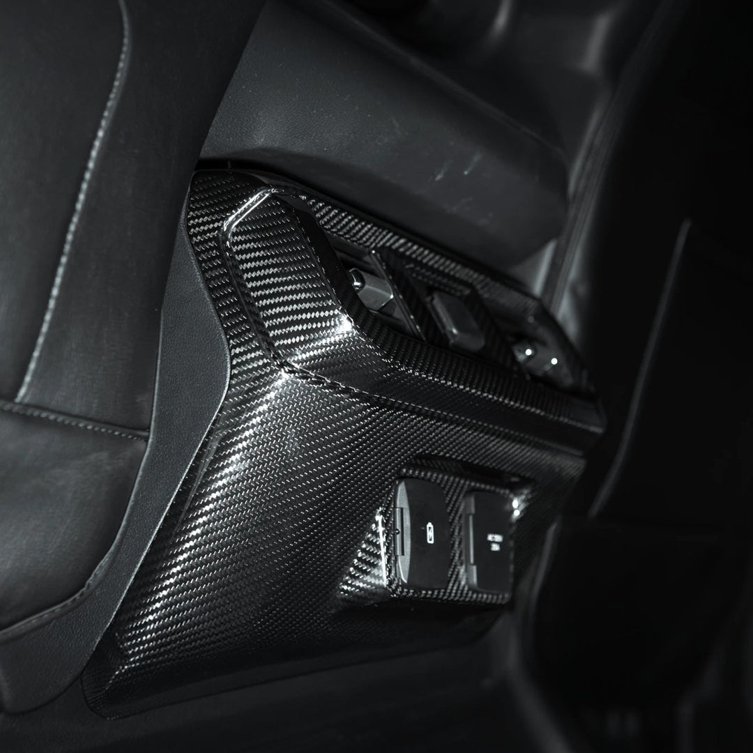 2021-Up Ford F-150 Dry Carbon Fiber Center Console Rear AC Outlet Anti-Kick Panel Cover Overlay
