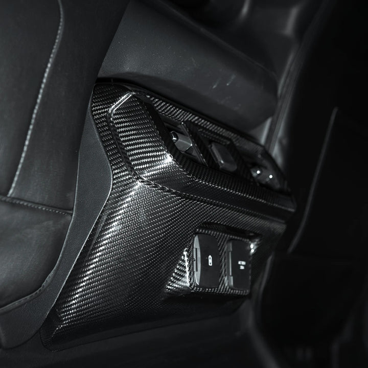 2021-Up Ford F-150 Dry Carbon Fiber Center Console Rear AC Outlet Anti-Kick Panel Cover Overlay