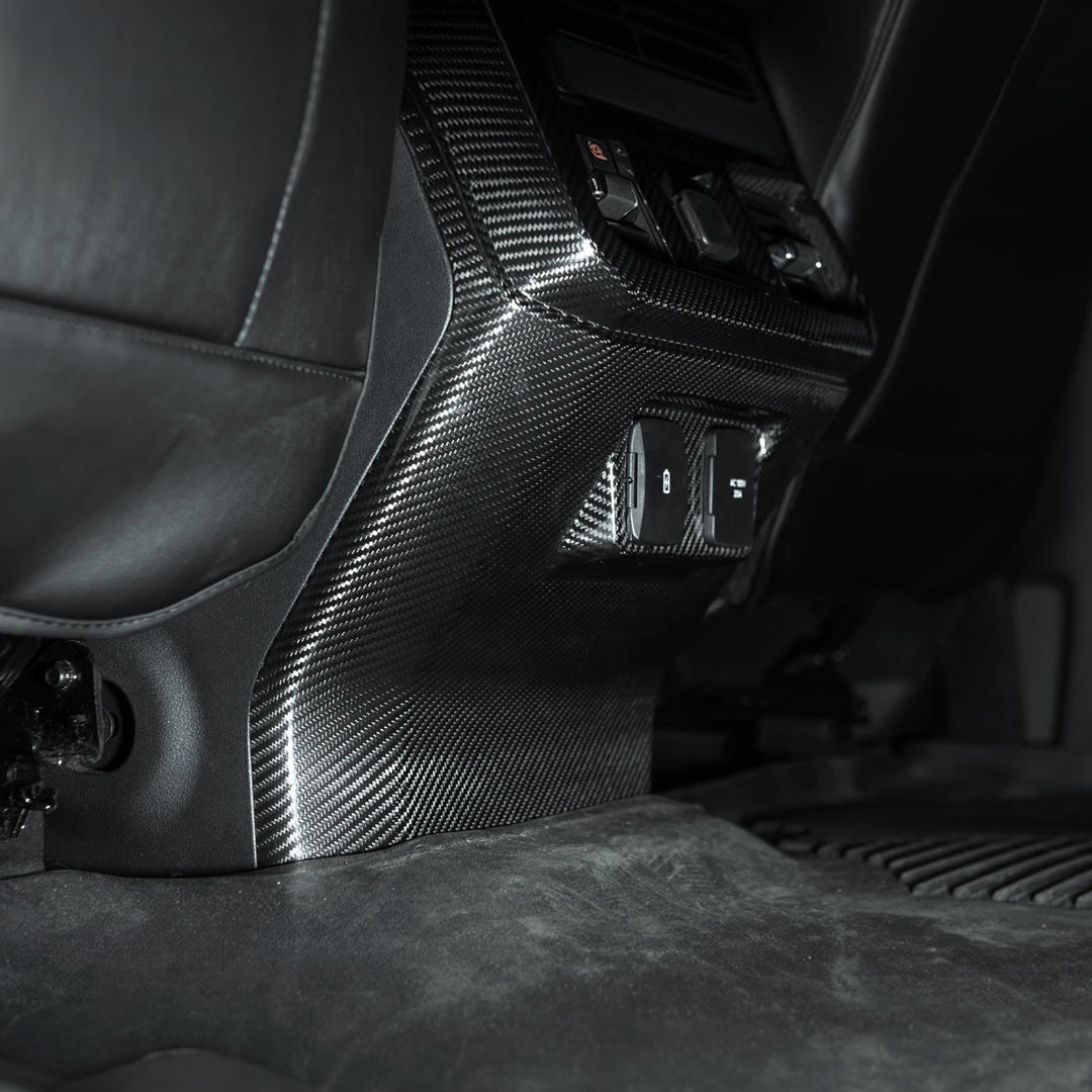 2021-Up Ford F-150 Dry Carbon Fiber Center Console Rear AC Outlet Anti-Kick Panel Cover Overlay