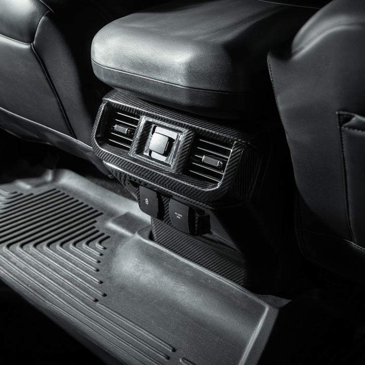 2021-Up Ford F-150 Dry Carbon Fiber Center Console Rear AC Outlet Anti-Kick Panel Cover Overlay
