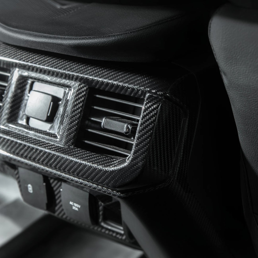 2021-Up Ford F-150 Dry Carbon Fiber Center Console Rear AC Outlet Anti-Kick Panel Cover Overlay