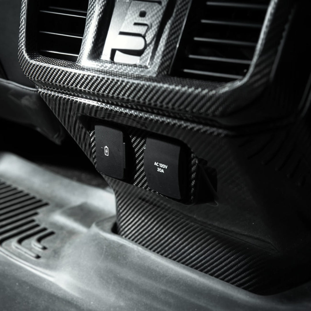 2021-Up Ford F-150 Dry Carbon Fiber Center Console Rear AC Outlet Anti-Kick Panel Cover Overlay