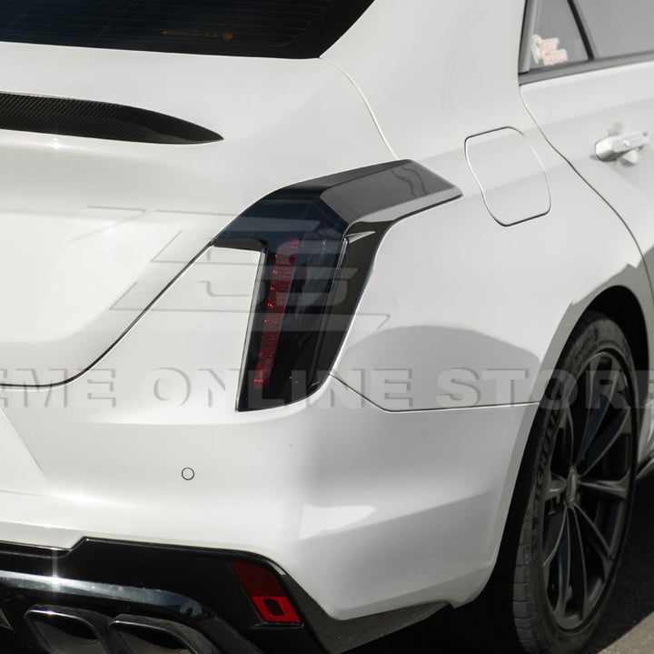 2020-Up Cadillac CT4 | SMOKE TINTED Rear Tail Light Trim Bezel Cover Pair