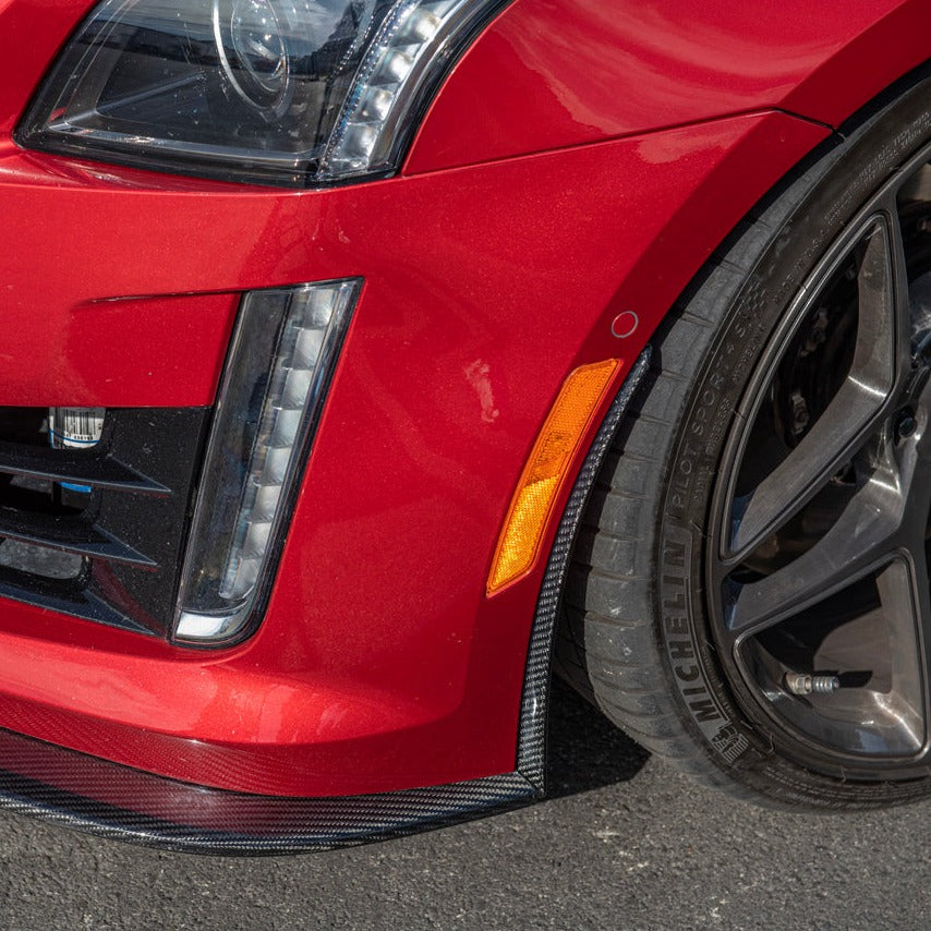2016-19 Cadillac CTS-V Dry Carbon Fiber Front Splitter Side Wheel Arch