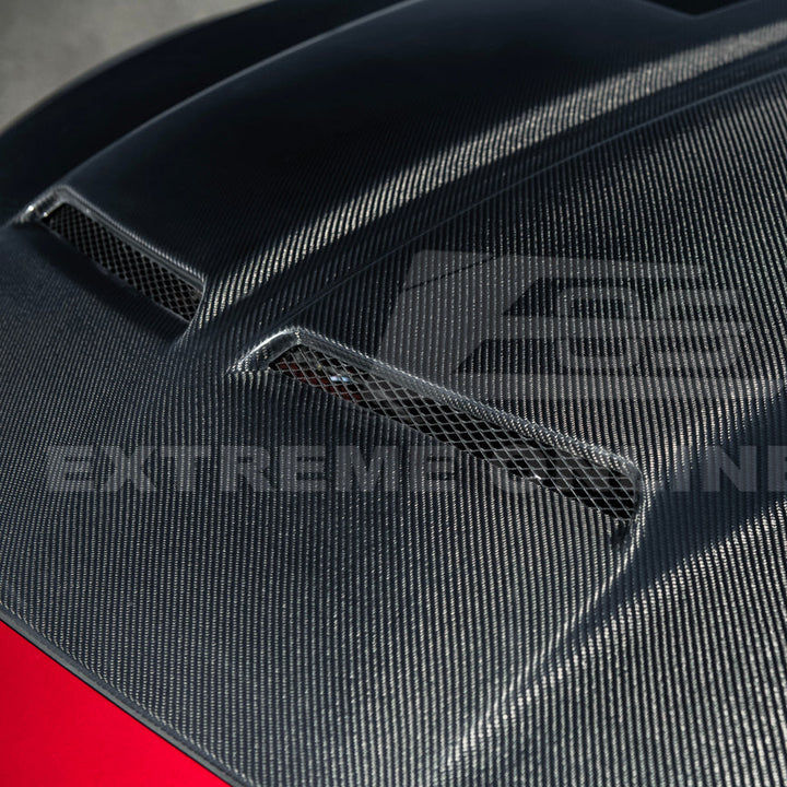 2024-Up Ford Mustang Super Snake Style CARBON FIBER Front Bumper Hood Vented Cover