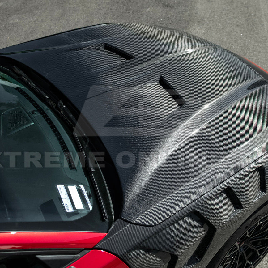 2024-Up Ford Mustang Super Snake Style CARBON FIBER Front Bumper Hood Vented Cover