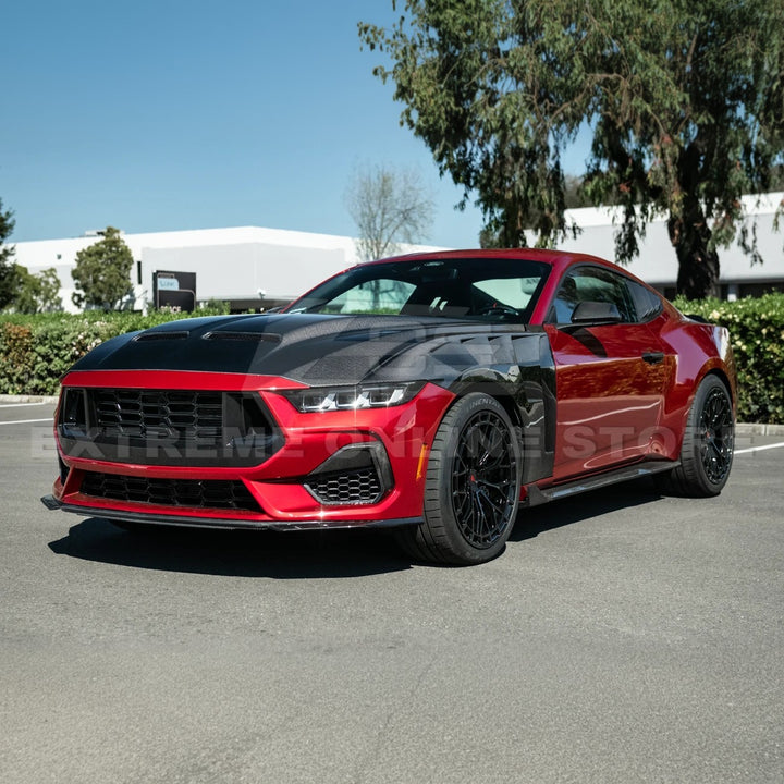 2024-Up Ford Mustang Super Snake Style CARBON FIBER Front Bumper Hood Vented Cover