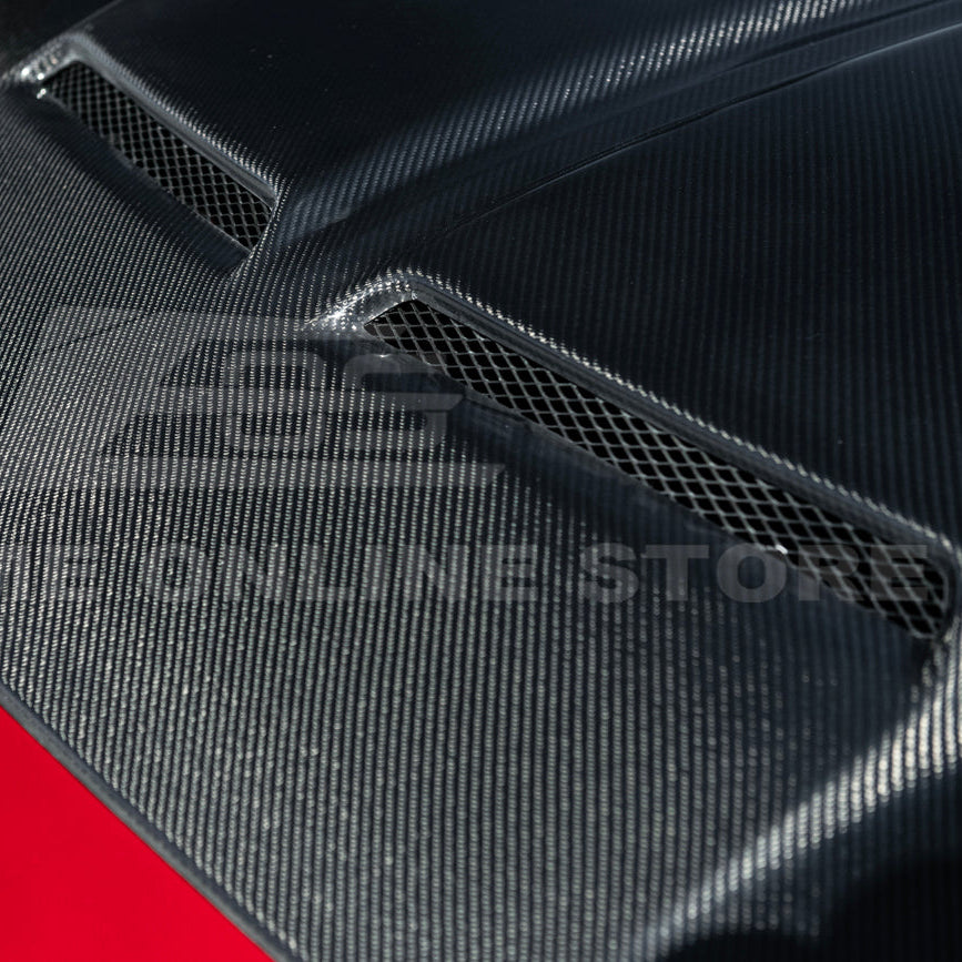2024-Up Ford Mustang Super Snake Style CARBON FIBER Front Bumper Hood Vented Cover