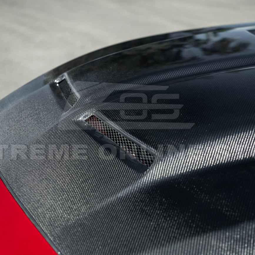 2024-Up Ford Mustang Super Snake Style CARBON FIBER Front Bumper Hood Vented Cover