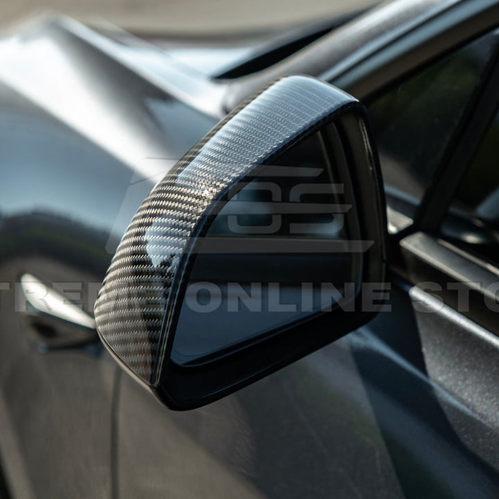 2024-Up Tesla Model 3 Dry Carbon Fiber Tape On Side Mirror Cap Covers Pair