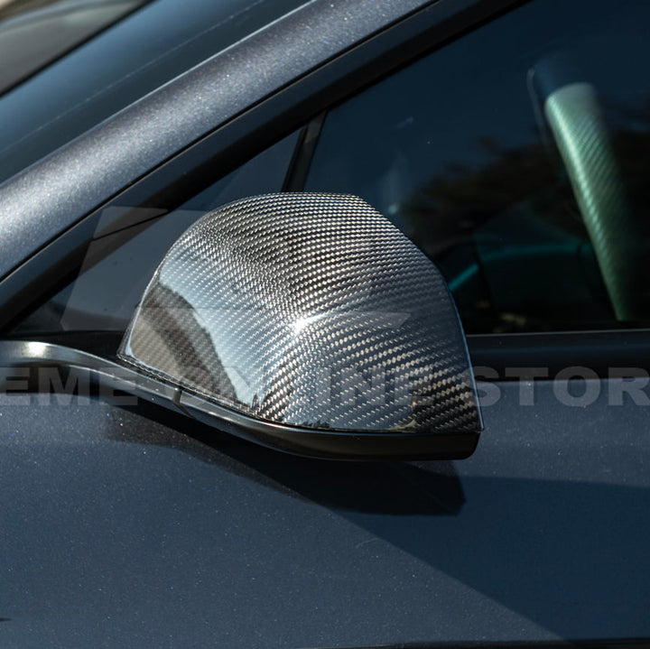 2024-Up Tesla Model 3 Dry Carbon Fiber Tape On Side Mirror Cap Covers Pair