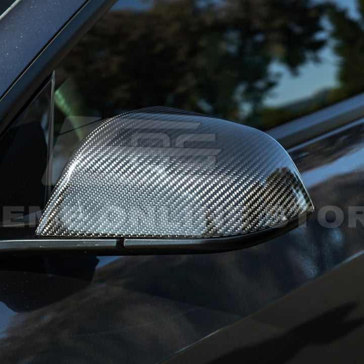2024-Up Tesla Model 3 Dry Carbon Fiber Tape On Side Mirror Cap Covers Pair