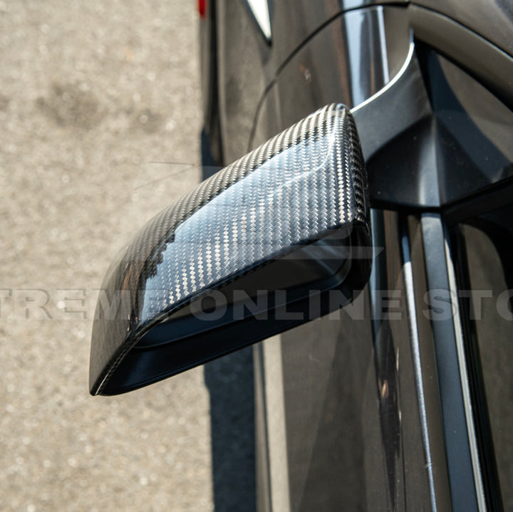 2024-Up Tesla Model 3 Dry Carbon Fiber Tape On Side Mirror Cap Covers Pair