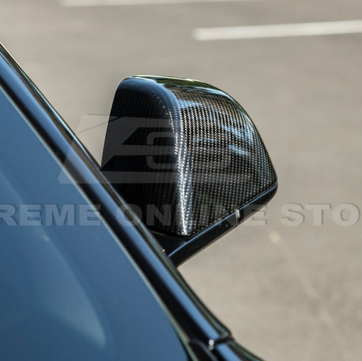 2024-Up Tesla Model 3 Dry Carbon Fiber Tape On Side Mirror Cap Covers Pair