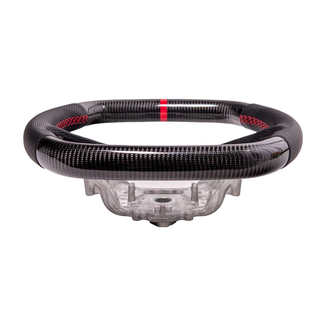 2020-Up Corvette C8 CARBON FIBER Perforated Leather Red Stripe Steering Wheel
