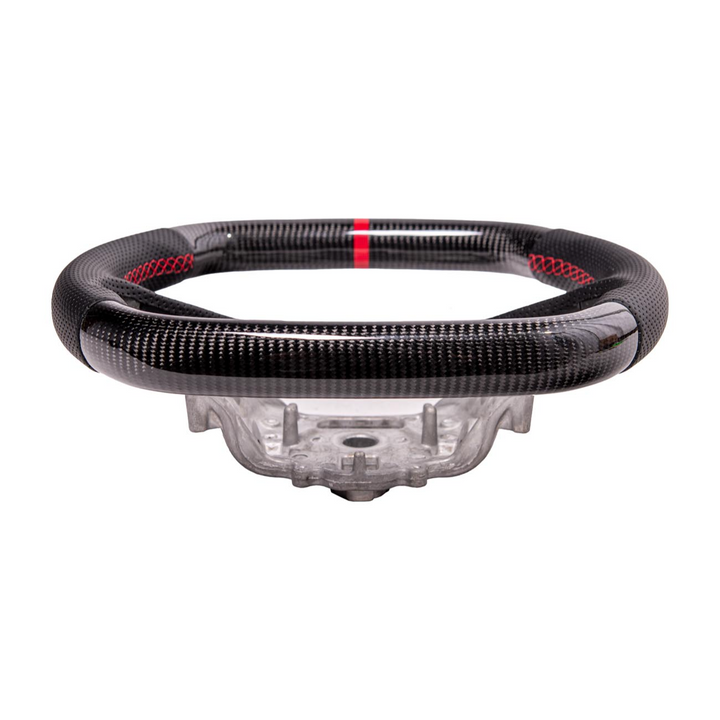 2020-Up Corvette C8 CARBON FIBER Perforated Leather Red Stripe Steering Wheel
