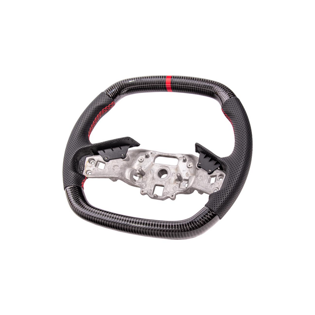 2020-Up Corvette C8 CARBON FIBER Perforated Leather Red Stripe Steering Wheel
