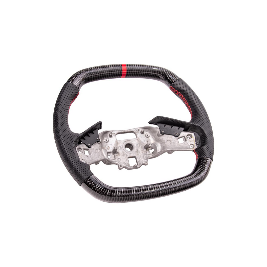 2020-Up Corvette C8 CARBON FIBER Perforated Leather Red Stripe Steering Wheel