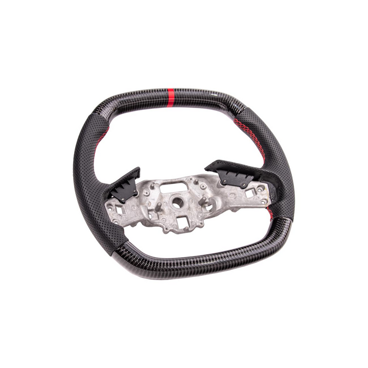 2020-Up Corvette C8 CARBON FIBER Perforated Leather Red Stripe Steering Wheel