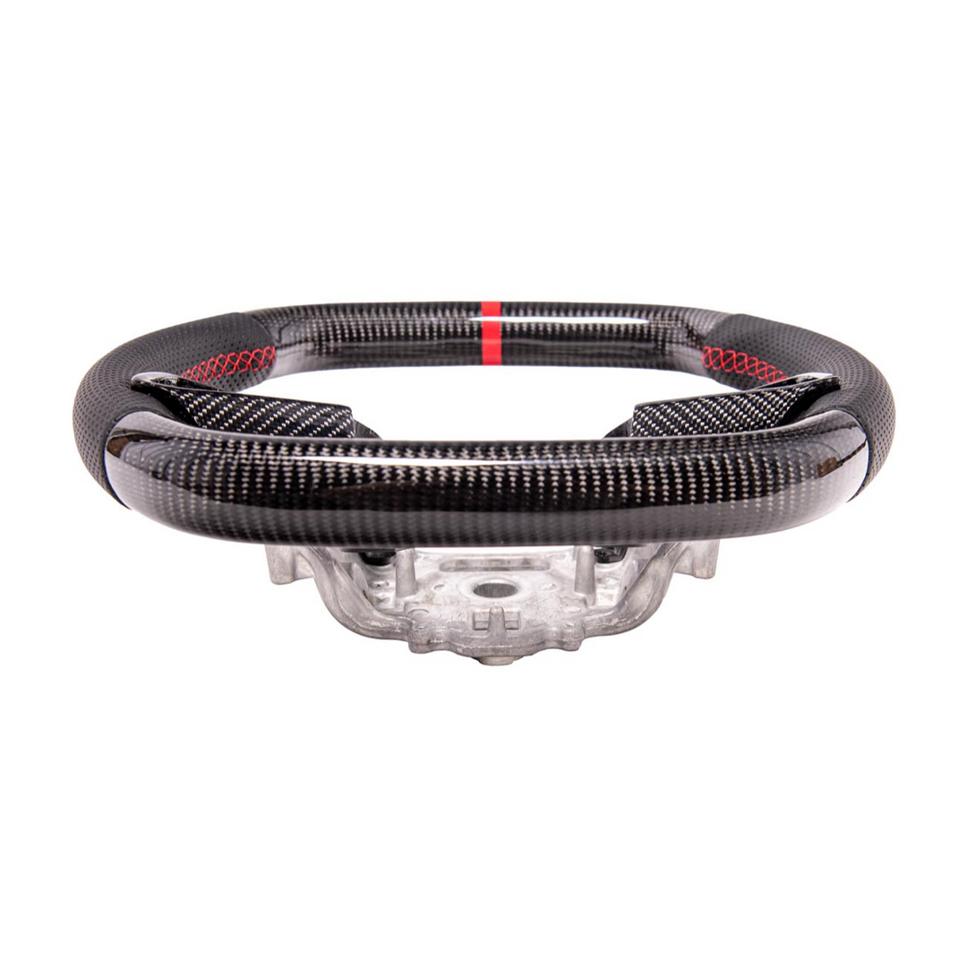 2020-Up Corvette C8 CARBON FIBER Perforated Leather Red Stripe Steering Wheel
