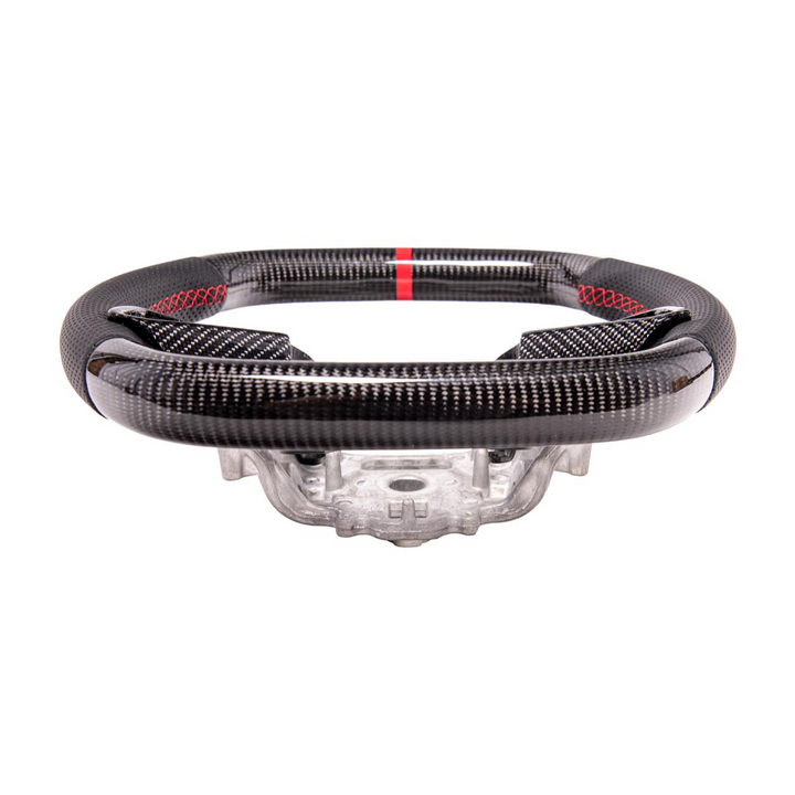 2020-Up Corvette C8 CARBON FIBER Perforated Leather Red Stripe Steering Wheel