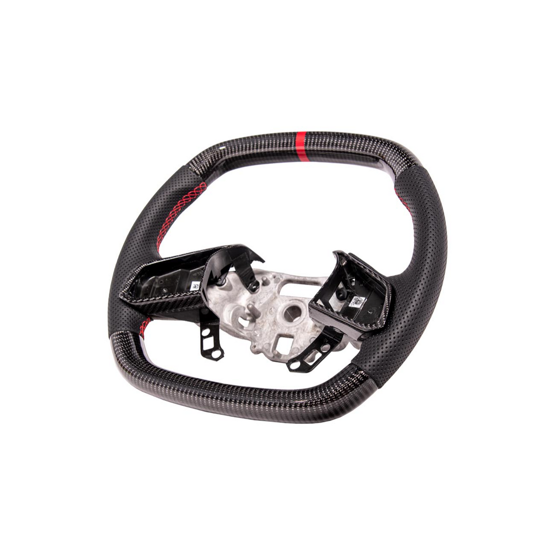2020-Up Corvette C8 CARBON FIBER Perforated Leather Red Stripe Steering Wheel