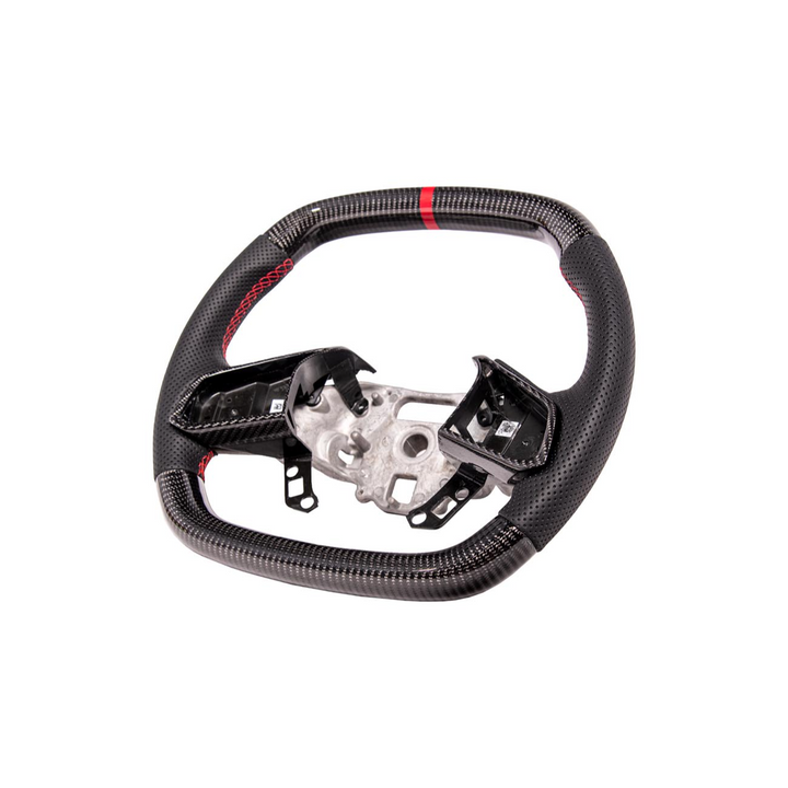 2020-Up Corvette C8 CARBON FIBER Perforated Leather Red Stripe Steering Wheel