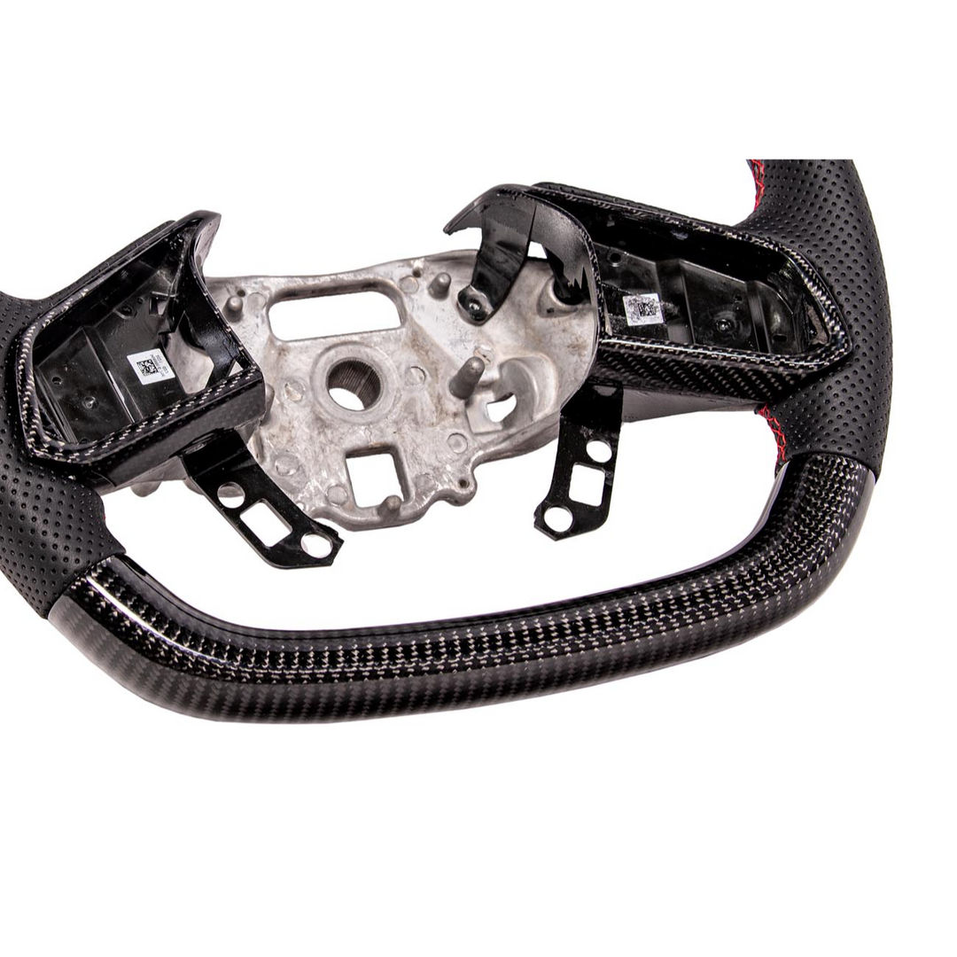 2020-Up Corvette C8 CARBON FIBER Perforated Leather Red Stripe Steering Wheel