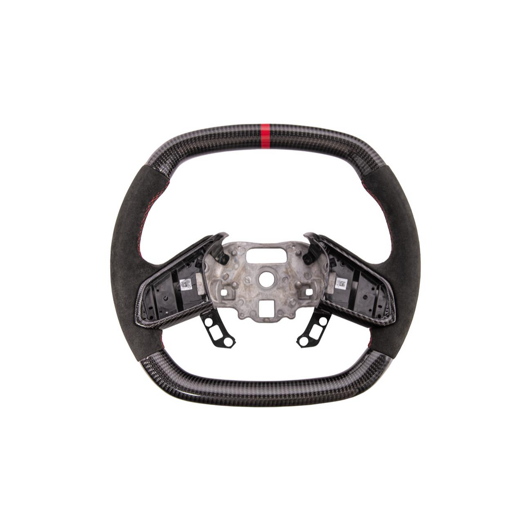 Corvette C8 CARBON FIBER Alcantara Leather Red Stripe Steering Wheel