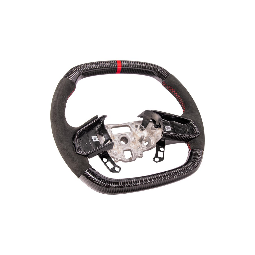 Corvette C8 CARBON FIBER Alcantara Leather Red Stripe Steering Wheel