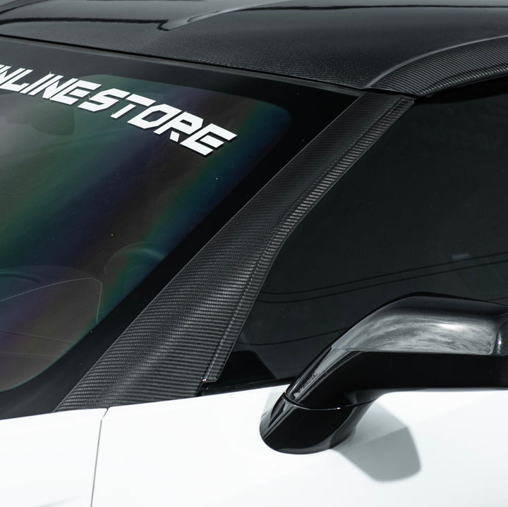 Corvette C7 Carbon Fiber A-Pillar Panel Side Molding Trim Cover Set