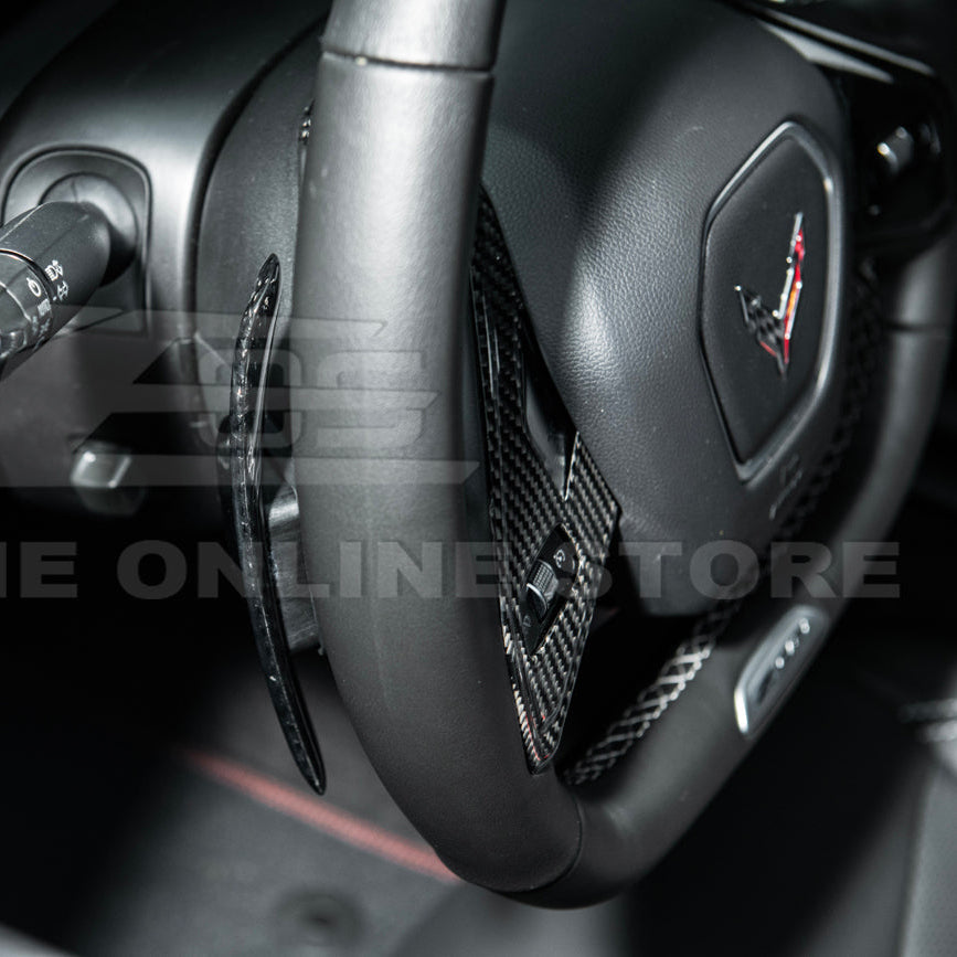 2020-Up Corvette C8 DRY CARBON FIBER Steering Wheel Paddle Shifters Replacement