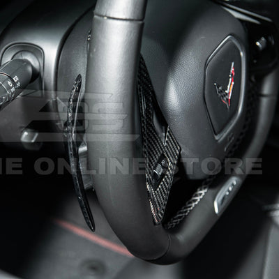 2020-Up Corvette C8 DRY CARBON FIBER Steering Wheel Paddle Shifters Replacement