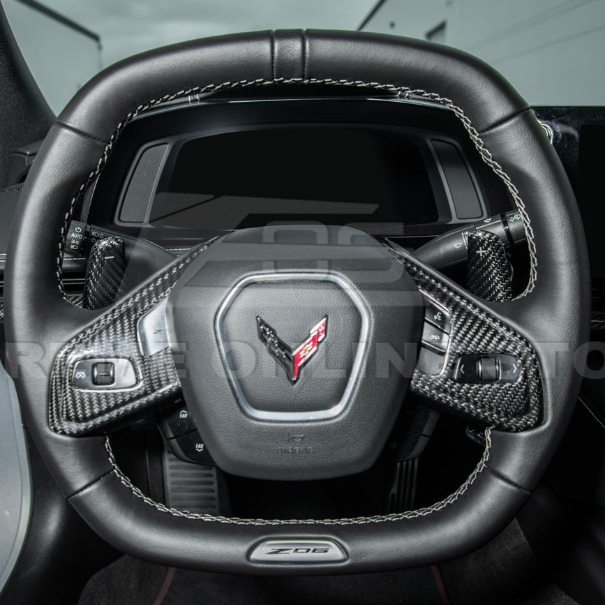 2020-Up Corvette C8 DRY CARBON FIBER Steering Wheel Paddle Shifters Replacement