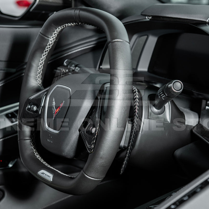 2020-Up Corvette C8 DRY CARBON FIBER Steering Wheel Paddle Shifters Replacement