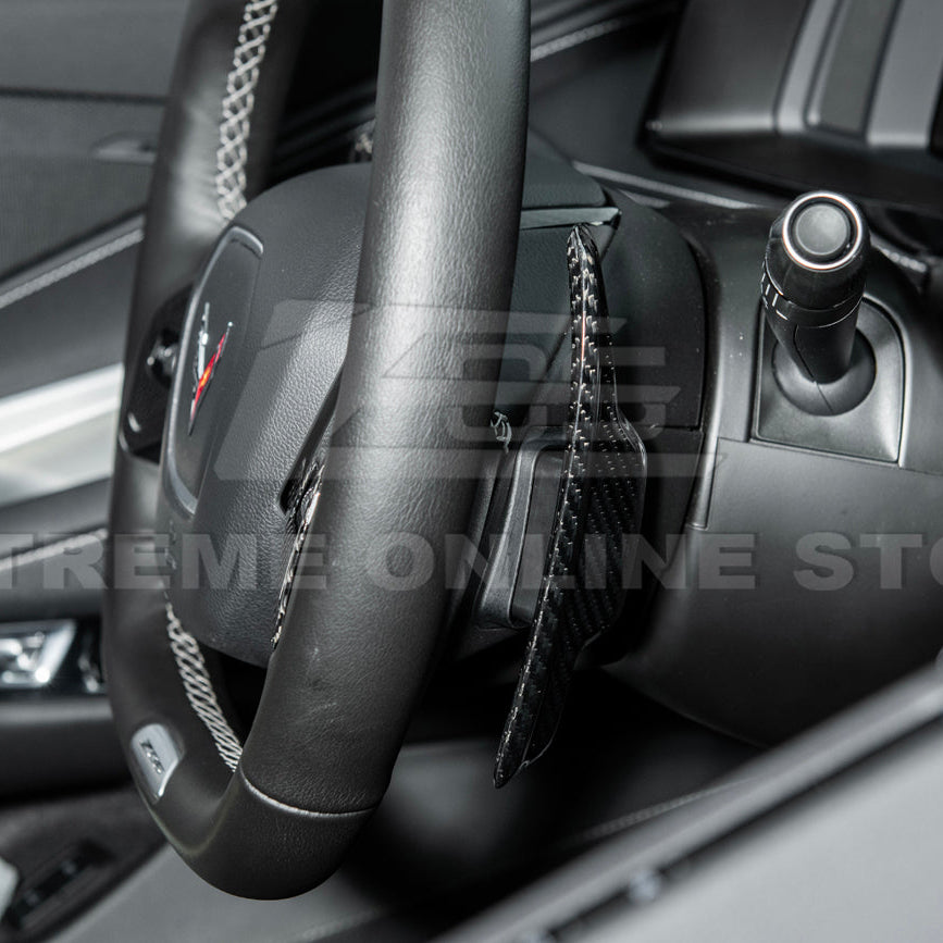 2020-Up Corvette C8 DRY CARBON FIBER Steering Wheel Paddle Shifters Replacement