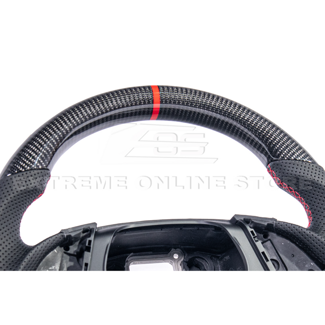 2016-2024 CAMARO CARBON FIBER Perforated Leather Red Stripe Steering Wheel