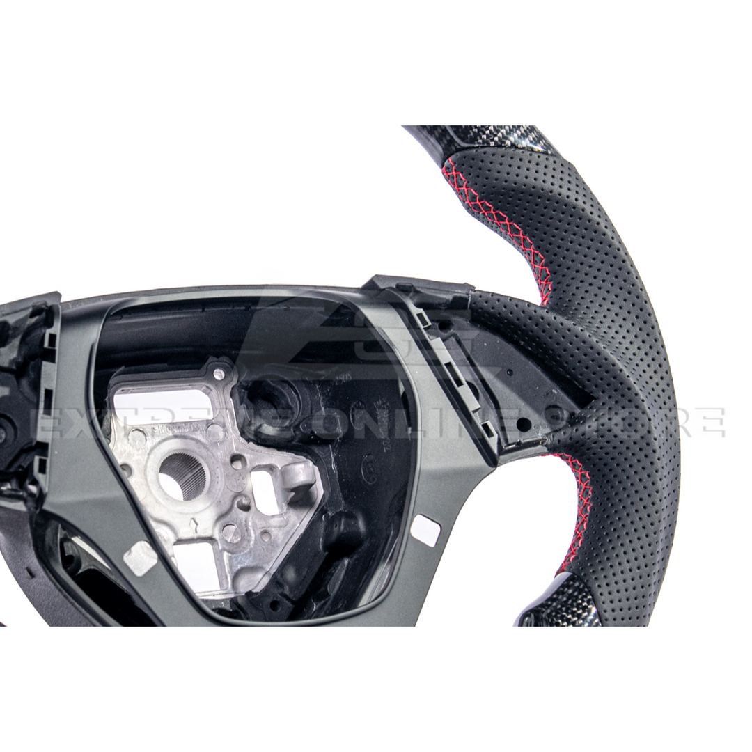 2016-2024 CAMARO CARBON FIBER Perforated Leather Red Stripe Steering Wheel