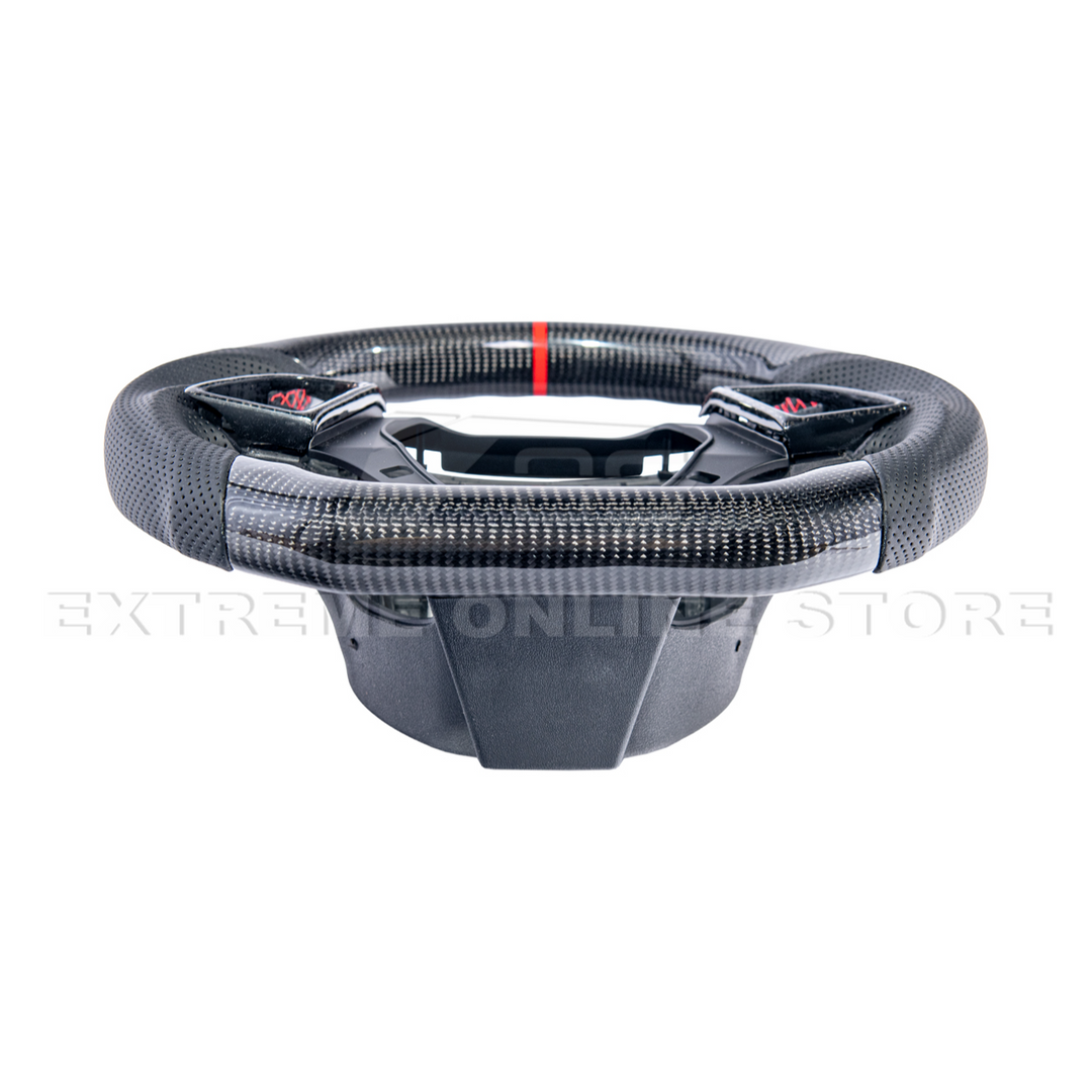2016-2024 CAMARO CARBON FIBER Perforated Leather Red Stripe Steering Wheel